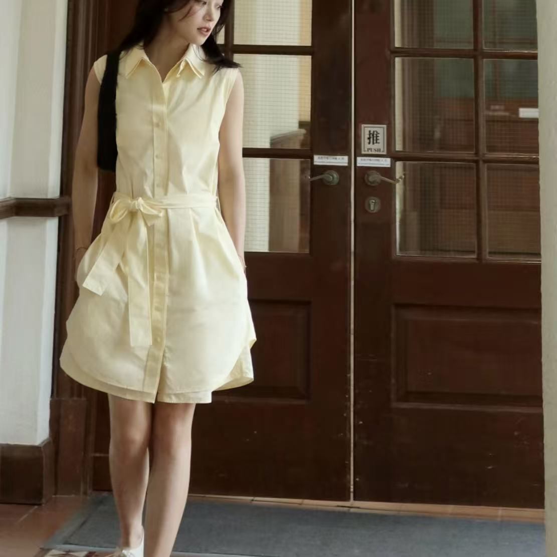 COS女装 休闲版型系带衬衫连衣裙衬衫裙黄2026夏季新品1340812002图片