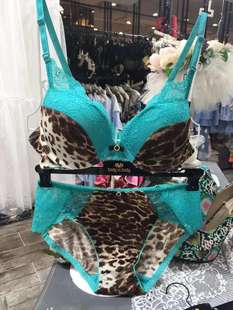 性感舒适豹纹蓝色蕾丝 韩国女士内衣文胸套装 BODY