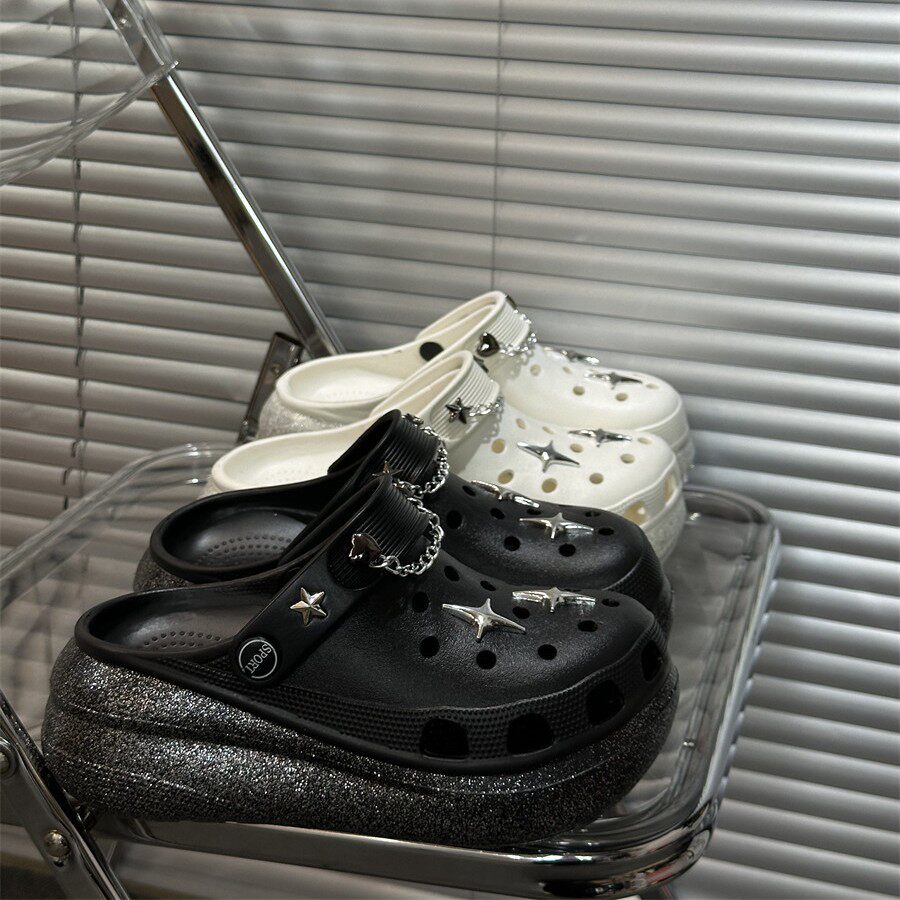 6厘米超火厚底增高包头半拖鞋女夏2025新款春夏季勃肯鞋外穿洞洞