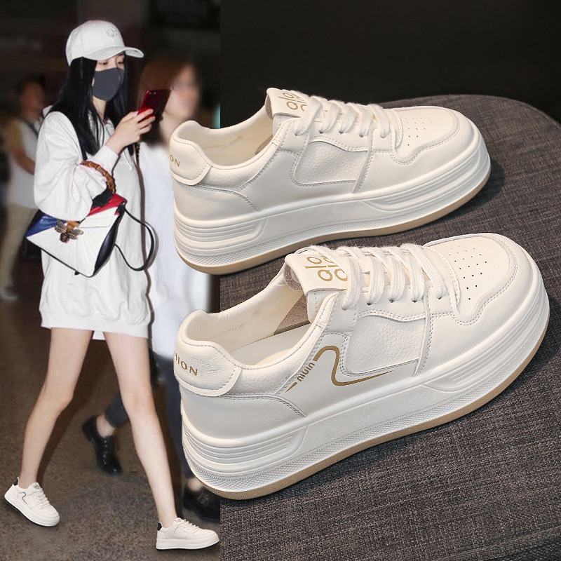 厚底小白鞋女2025夏秋新款真皮松糕软底透气单鞋时尚百搭街拍单鞋