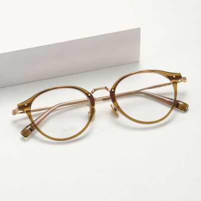MATSUDA松田光弘同款foster1橄榄绿双色圆框纯钛板材近视眼镜架
