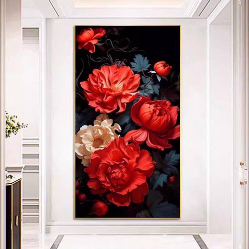 花开富贵牡丹钻石画满钻十字绣玄关竖版5D点钻十字绣走廊过道全钻
