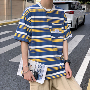 港风宽松大码条纹短袖t恤男宽松百搭潮流时尚 XZ229-1 T21 P35图片