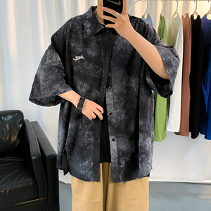 2021春季新款男女BF街头复古港风宽松扎染衬衫XZ229-1C7766P45