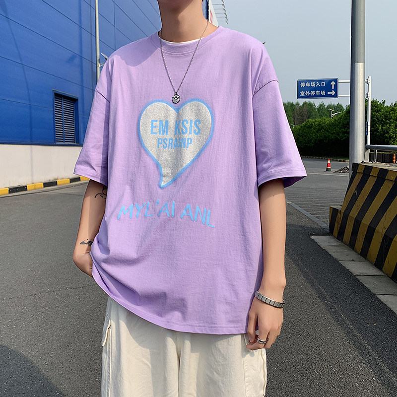 2021港风宽松大码爱心短袖t恤男宽松百搭潮流时尚XZ229-1 T28 P28图片
