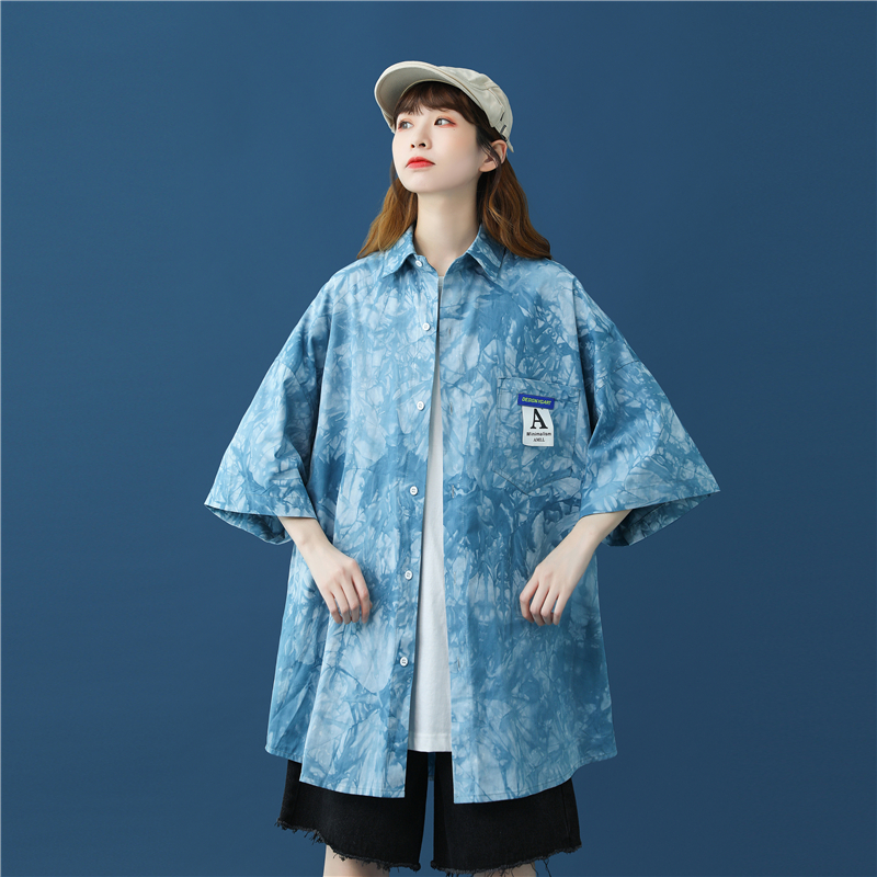 2021男女BF街头港风扎染短袖印花衬衫XZ229-1C8808P45，男装衬衫，星座301A-2