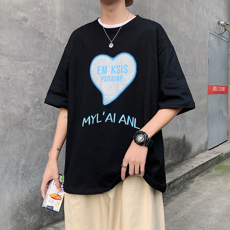 2021港风宽松大码爱心短袖t恤男宽松百搭潮流时尚XZ229-1 T28 P28图片