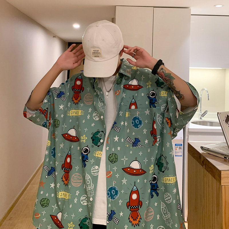 2021男女BF街头复古港风星空印花衬衫XZ229-1C8802P40，男装衬衫，星座301A-2