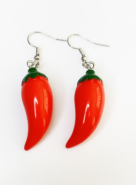 红辣椒手工趣味仿真树脂绿色蔬菜耳环个性可爱辣椒耳钩耳钉