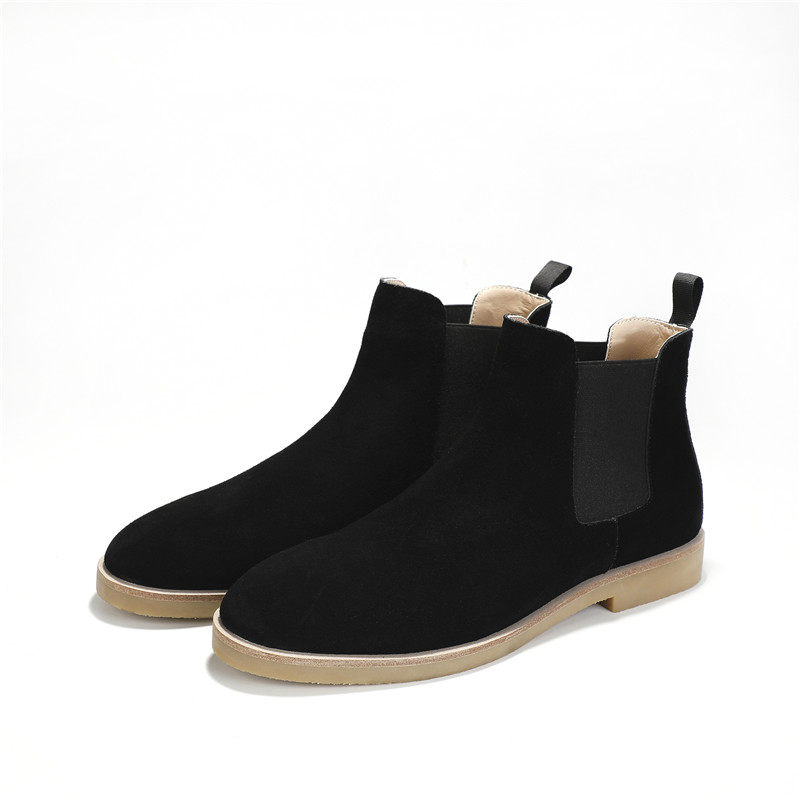 GRANDPA CHELSEA SHORT BOOTS MENS FROSTED LEATHER WINTER PLUS VELVET COUPLE BOOTS MID-TOP HIGH STREET STYLE WOMENS POINTED DESERT SHOES