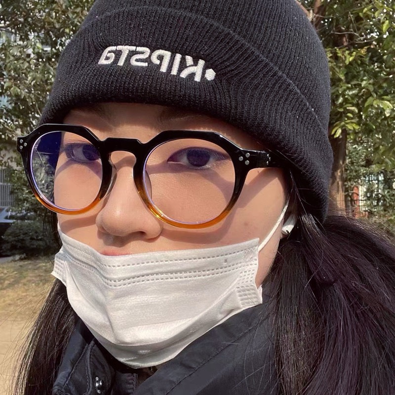 韩版粗框防蓝光平光镜双色渐变素颜框架近视文艺复古圆框眼镜男潮