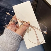 超轻无框近视眼镜女可配有度数素颜大框显脸小防蓝光无边框眼镜架