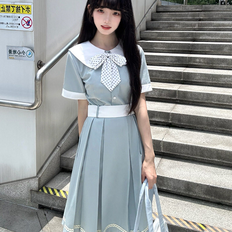 【青夏语】秋柚语原创jk制服连衣裙甜美少女学院风粉长短袖盛夏服