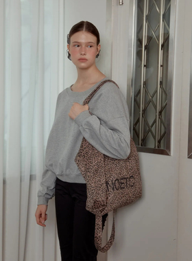 ANOETIC 25秋新款豹纹大容量托特包单肩斜挎帆布包 5号店韩国代购