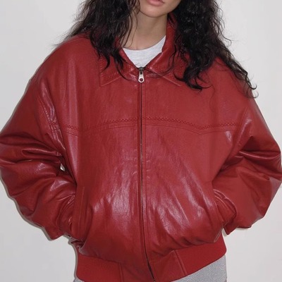 【品牌特卖 正品现货】Polysooem Jennie同款秋冬复古皮夹克外套