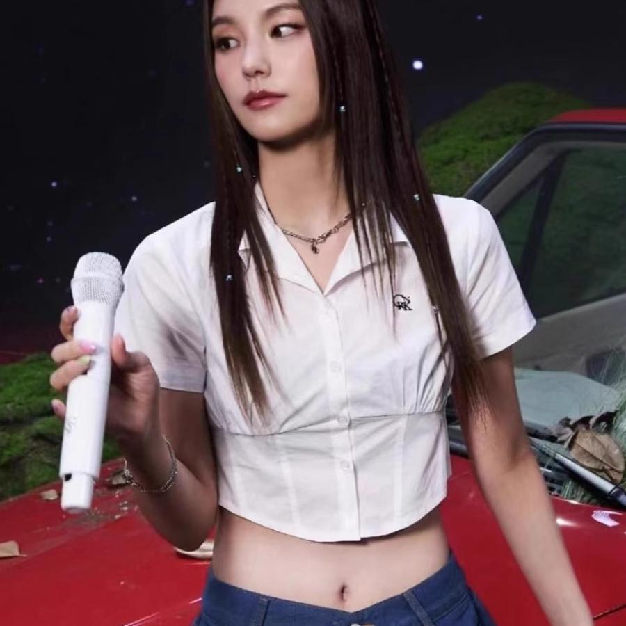 【品牌特卖 正品现货】CRANK5折清仓黄礼志同款修身露脐短袖衬衫