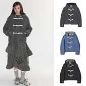 CRANK 5号店韩国设计师品牌代购 25冬新款 牛角扣连帽毛呢外套