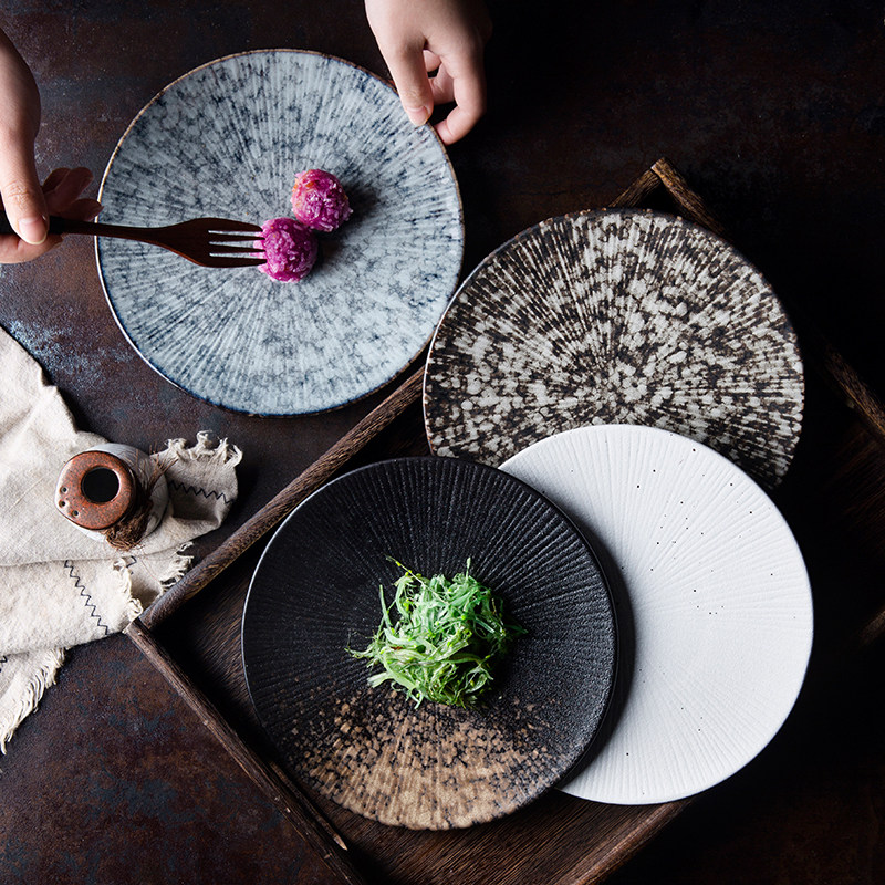 Creative Japanese style retro ceramic large and small disk steak plate