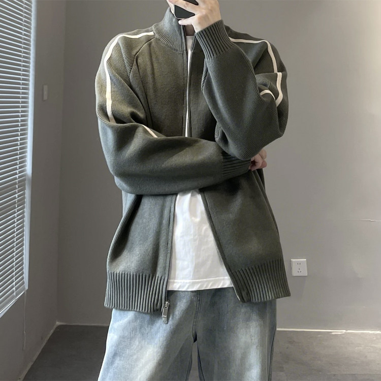 针织开衫男潮流春秋男士外套2025年新款立领休闲宽松百搭休闲毛衣