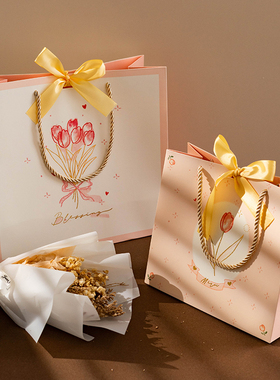 520礼物送女友情侣节日祝福包装袋零食糖果简约手提礼品袋纸袋