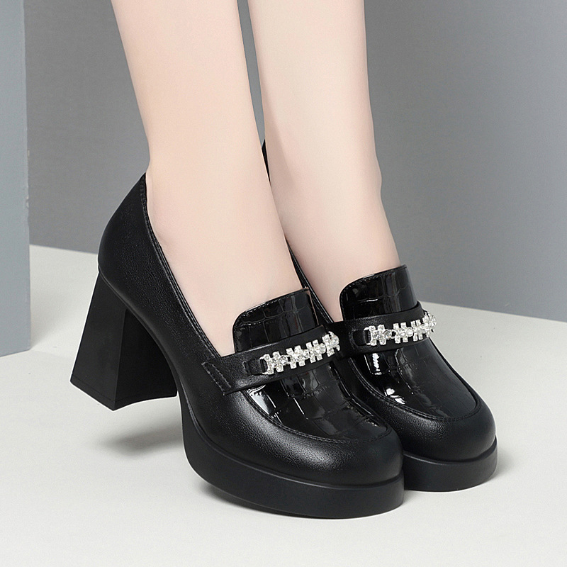 官方特卖正品高跟鞋女时尚百搭增高不累脚春秋新款女士皮鞋圆头珍