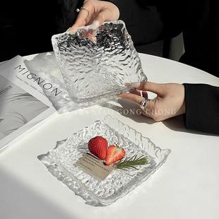 新疆 ins风冰露玻璃盘家用高级感平盘甜品盘水果盘创意餐 包邮 日式