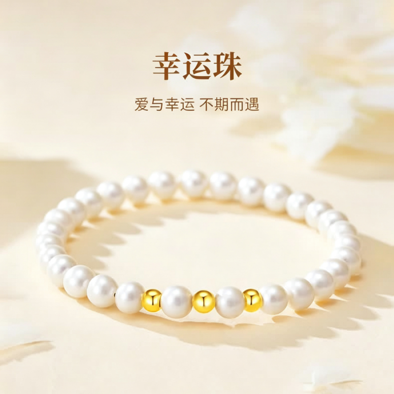富久足金999天然淡水珍珠手链女新款温亭珠子叠戴DIY小米珠串配件