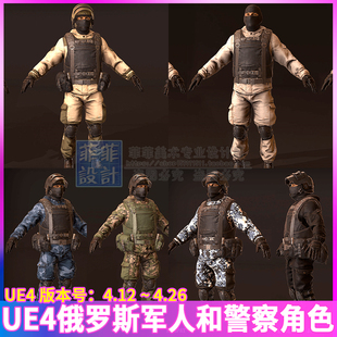 UE4虚幻4俄罗斯俄国士兵军人警察角色人物装备背包头盔迷彩3D模型