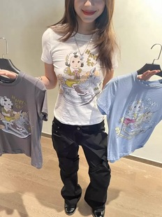 T恤 打底短袖 高定版 openyy2026早春小众设计卡通小马印花圆领修身