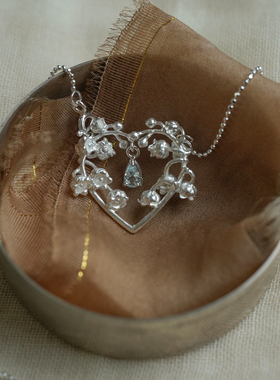 一寸十里铃兰花铃纯银海蓝宝项链