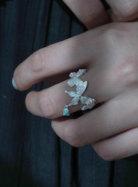 【蝶舞 一寸十里】纯银天河石戒指小众设计高级感轻奢情人节礼物