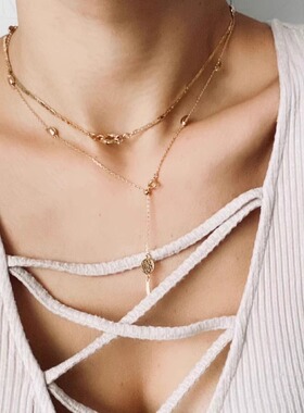 Persion咖啡豆锁骨链欧美ins风