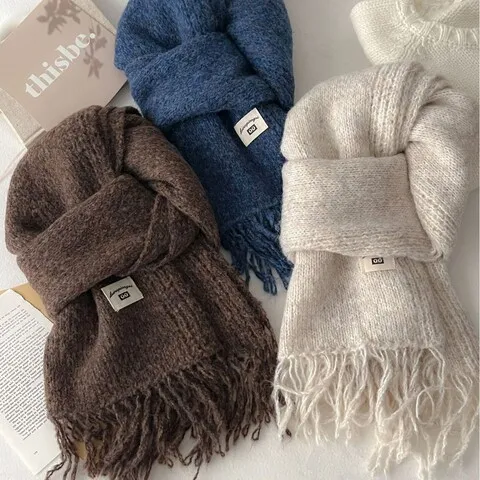 女针织百搭围脖毛线保暖高级感流苏围巾冬含羊毛自制轻奢