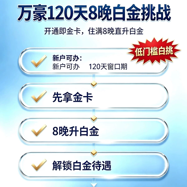 万豪酒店白金挑战120天8晚升礼品卡