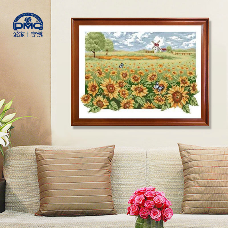 法国DMC十字绣 套件 专卖 精准印花-向日葵原野蝴蝶版-FJ084
