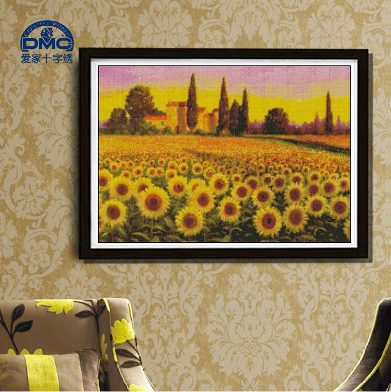 DMC十字绣专卖大幅客厅新款大画风景系列 精准印花向日葵田野