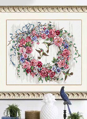 DMC十字绣风景套件客厅卧室印花 LETI 990 Hummingbird Wreath1