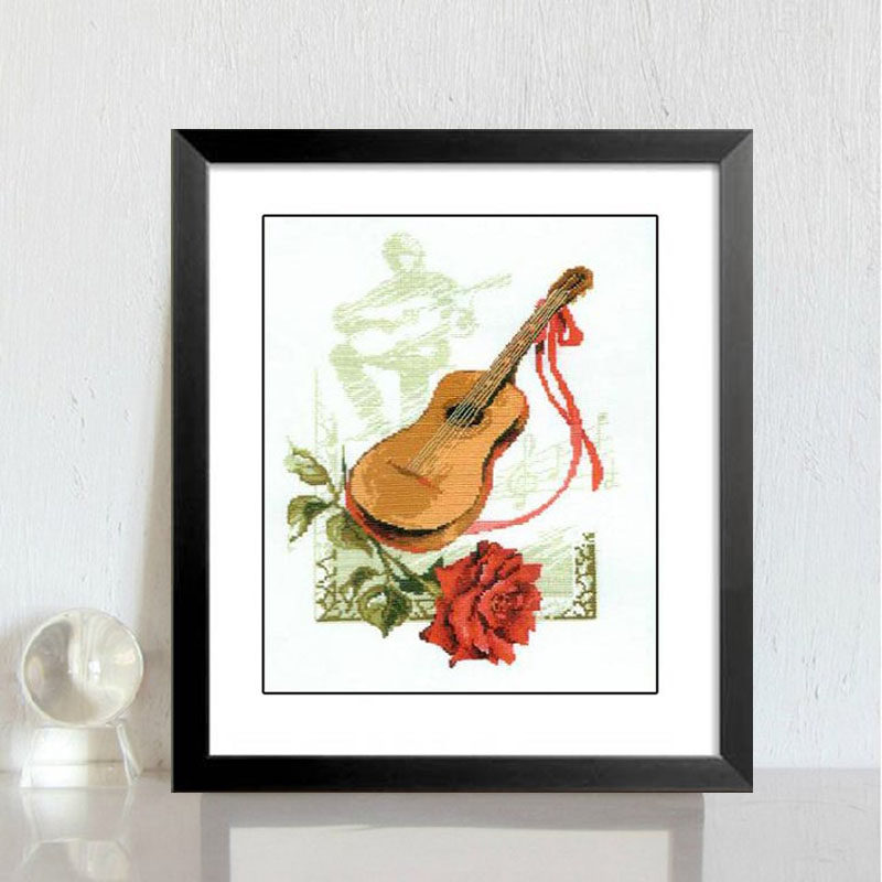 法国DMC十字绣 套件 专卖 客厅-精准印花小提琴与玫瑰花-乐器
