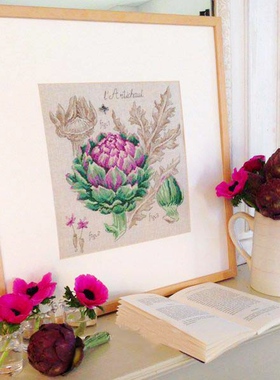 DMC十字绣套件  客厅 卧室 精准印花 DFEA阴影花 洋蓟   麻布