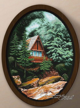 DMC十字绣风景套件 客厅卧室 黑色绣布 玄关 21006-森林中的小屋