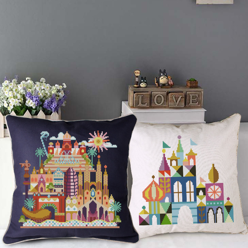精准印花 DMC十字绣套件 风景抱枕靠垫 多色绣布 城市系列 10选1