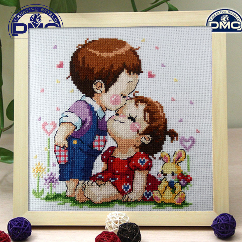 dmc新款十字绣专卖情侣系列 清爽印花 亲亲宝贝2 带框含框
