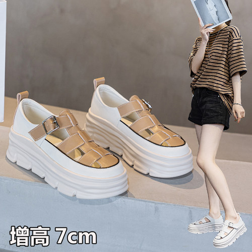 凉鞋女小个子显高真皮内增高小码