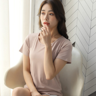 新款 莫代爾短袖 t恤女夏薄款 純色休閑圓領打底衫 舒適百搭上衣. 修身