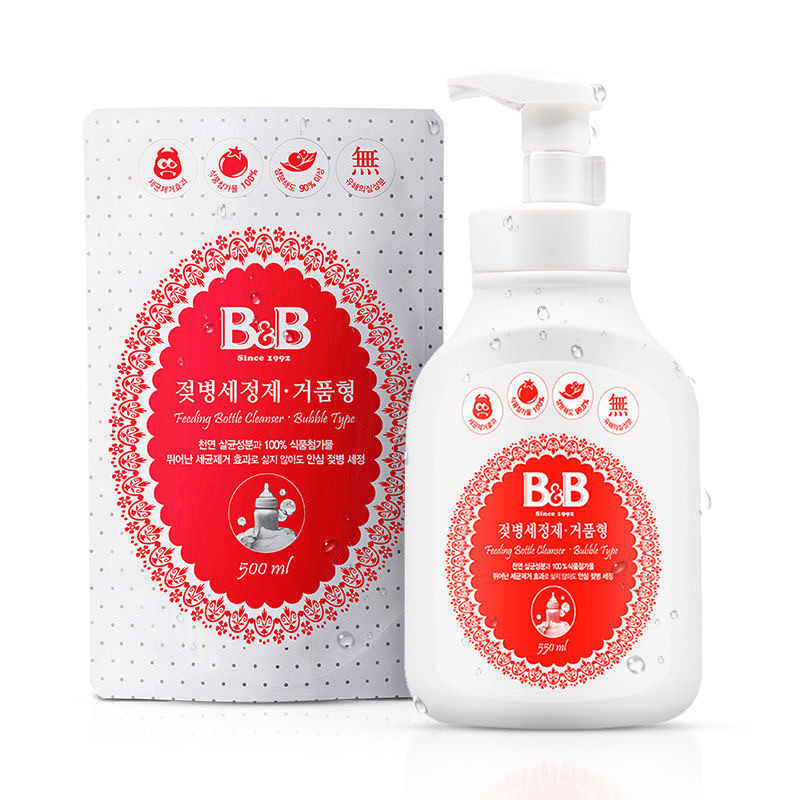 韩国进口B&B保宁婴儿奶瓶清洗剂消毒泡沫型450ml杀菌成分天然