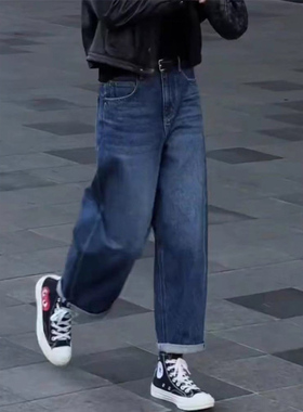 小个子蓝色牛仔裤女2026春季新款爆款裤子时尚高腰宽松直筒裤休闲