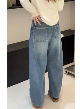 小个子牛仔裤女2025冬季新款爆款裤子加绒加厚高腰显瘦弯刀裤蓝色