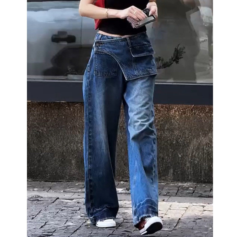 小个子蓝色牛仔裤女2025秋季新款爆款裤子高腰时尚百搭宽松阔腿裤