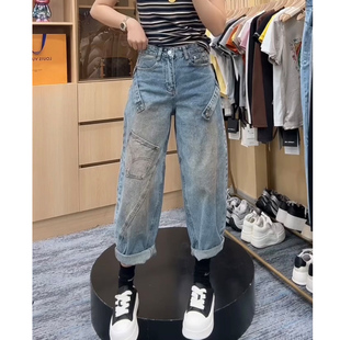 爆款 新款 裤 子时尚 高腰 小个子蓝色牛仔裤 宽松老爹裤 女士2026年春季