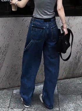 牛仔裤女士2026年春季新款裤子爆款时尚蓝色弯刀裤宽松高腰直筒裤
